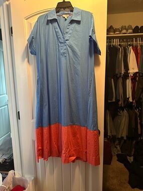 crown & ivy Blue Polo Dress with Pink Trim